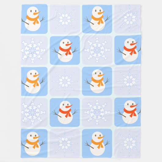 Winter Schneemann und Schneeflocken Fleecedecke (Vorderseite)