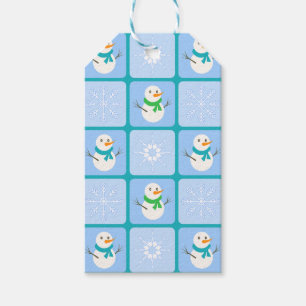Winter Schneemann und Schneeflocken Geschenkanhänger