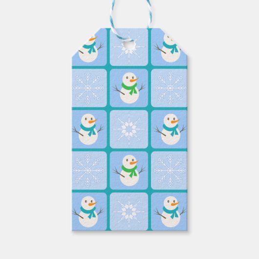 Winter Schneemann und Schneeflocken Geschenkanhänger (Vorderseite)