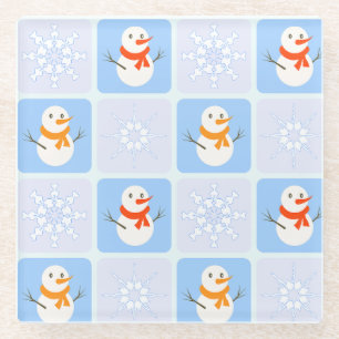 Winter Schneemann und Schneeflocken Glasuntersetzer