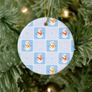 Winter Schneemann und Schneeflocken Keramik Ornament