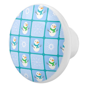 Winter Schneemann und Schneeflocken Keramikknauf