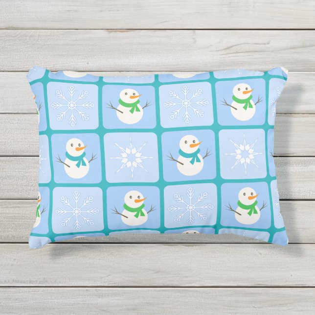 Winter Schneemann und Schneeflocken Kissen Für Draußen (Vorderseite)