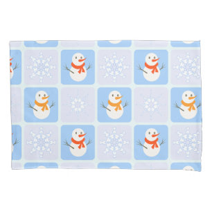 Winter Schneemann und Schneeflocken Kissenbezug
