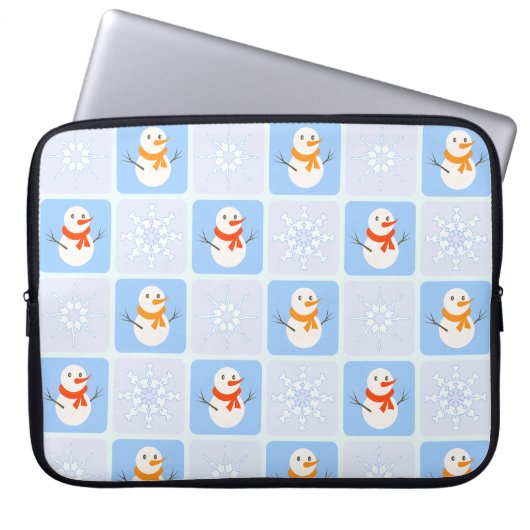 Winter Schneemann und Schneeflocken Laptopschutzhülle (Vorderseite)