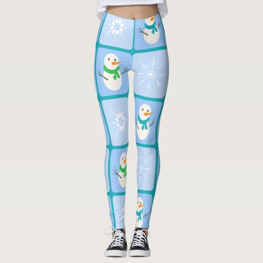 Winter Schneemann und Schneeflocken Leggings (Vorderseite)