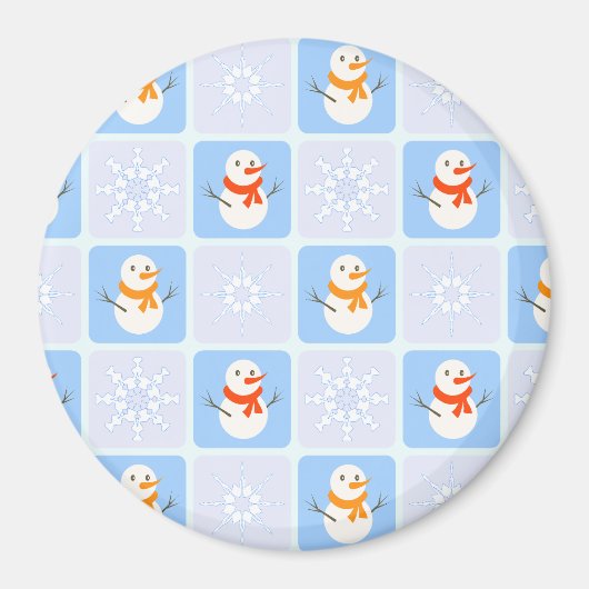 Winter Schneemann und Schneeflocken Magnet (Vorne)