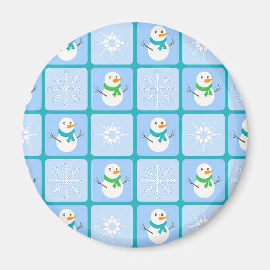 Winter Schneemann und Schneeflocken Magnet (Vorne)