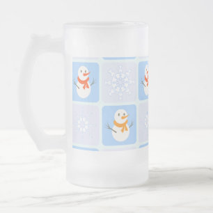 Winter Schneemann und Schneeflocken Mattglas Bierglas