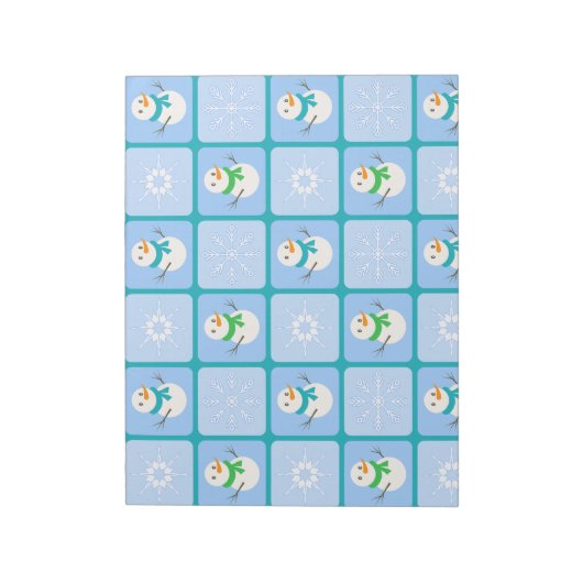 Winter Schneemann und Schneeflocken Notizblock (Rotiert)