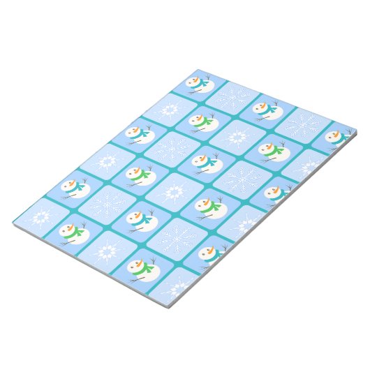 Winter Schneemann und Schneeflocken Notizblock (angewinkelt)