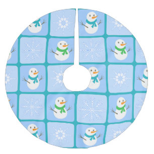 Winter Schneemann und Schneeflocken Polyester Weihnachtsbaumdecke
