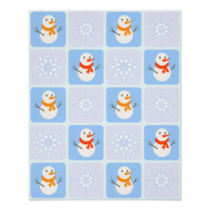 Winter Schneemann und Schneeflocken Poster