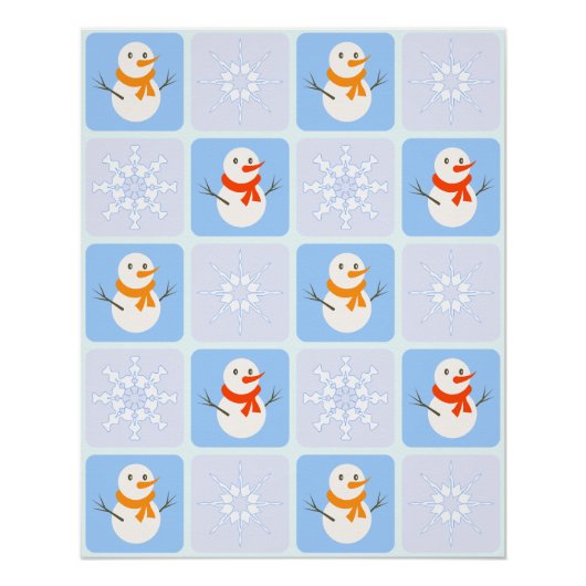Winter Schneemann und Schneeflocken Poster (Vorderseite)