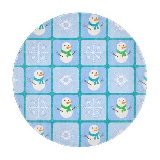 Winter Schneemann und Schneeflocken Schneidebrett (Vorderseite)