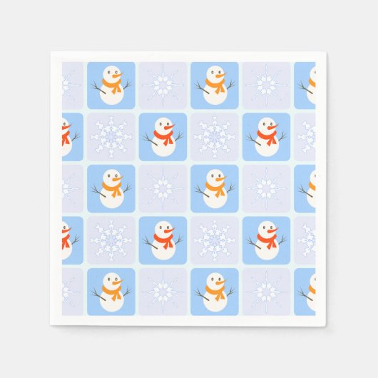 Winter Schneemann und Schneeflocken Serviette (Vorderseite)