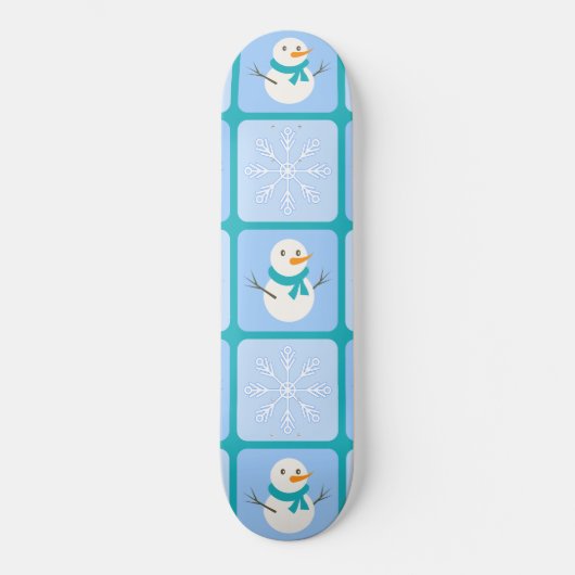 Winter Schneemann und Schneeflocken Skateboard (Vorderseite)