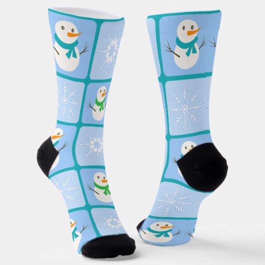 Winter Schneemann und Schneeflocken Socken (Gewinkelt)