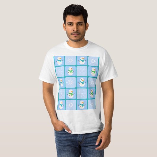 Winter Schneemann und Schneeflocken T-Shirt (Vorne ganz)