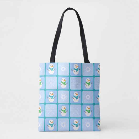 Winter Schneemann und Schneeflocken Tasche (Vorderseite)