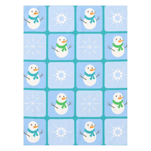 Winter Schneemann und Schneeflocken Tischdecke (Vorderseite)