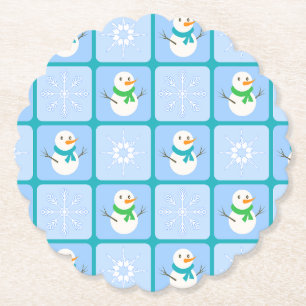Winter Schneemann und Schneeflocken Untersetzer