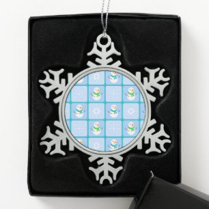 Winter Schneemann und Schneeflocken Zinn-Ornament