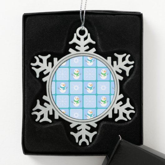 Winter Schneemann und Schneeflocken Zinn-Ornament (Box)