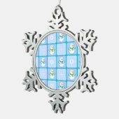 Winter Schneemann und Schneeflocken Zinn-Ornament (Rechts)
