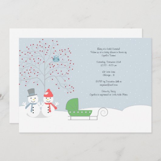 Winter-Schneemänner und Wagen-Babyparty-Einladung Einladung (Vorne/Hinten)