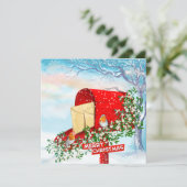 Winter-Schneevögel und rote Postbox-Weihnachtskart (Stehend Vorderseite)
