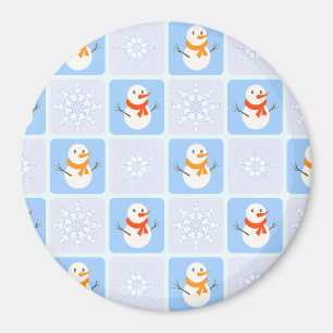 Winter-Schottenmuster-Schneemann und Schneeflocken Magnet
