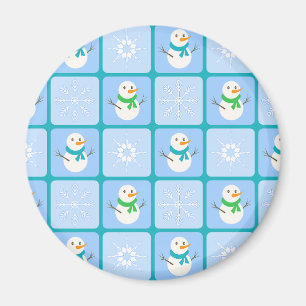 Winter-Schottenmuster-Schneemann und Schneeflocken Magnet