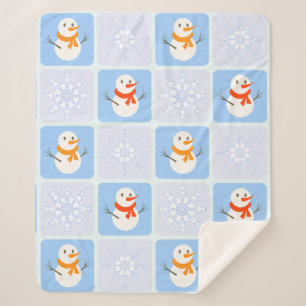 Winter-Schottenmuster-Schneemann und Schneeflocken Sherpadecke