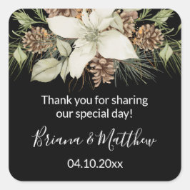 Winter Schwarz-weiß Elegante Script-Gastgeschenk H Quadratischer Aufkleber