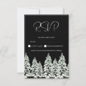 Winter Schwarz-Weiß-Schneekiefern Hochzeit RSVP Karte (Vorderseite)