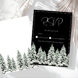 Winter Schwarz-Weiß-Schneekiefern Hochzeit RSVP Karte