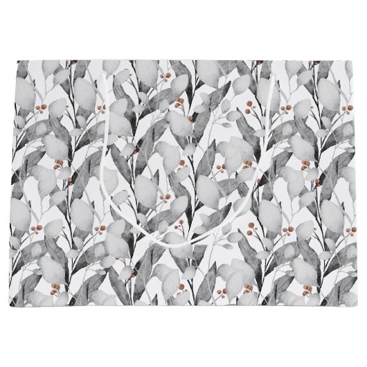 Winter Schwarz & Weiß Wasserfarbe Botanisch Große Geschenktüte (Vorderseite)