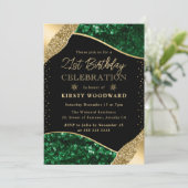 Winter Sequins Green und Gold 21. Geburtstag Einladung (Stehend Vorderseite)