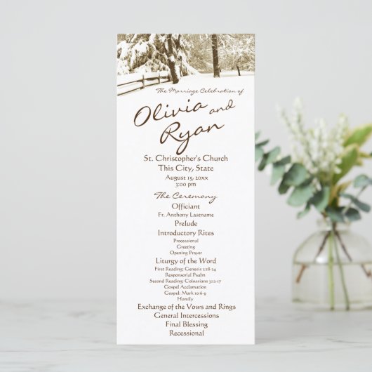 Winter Serenity Country Wedding Programm (Stehend Vorderseite)