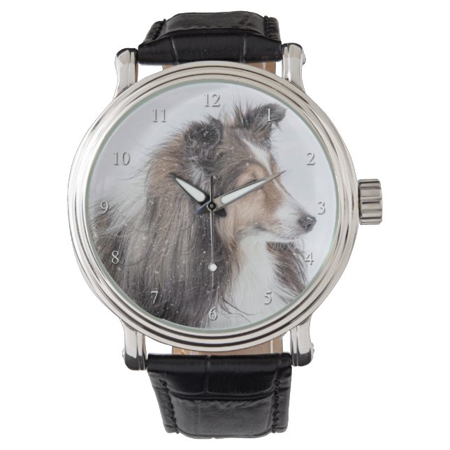 Winter Sheltie Watch Armbanduhr (Vorderseite)