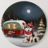 Winter Siberian Husky Caravan Weihnachtsabenteuer Button (Vorderseite)