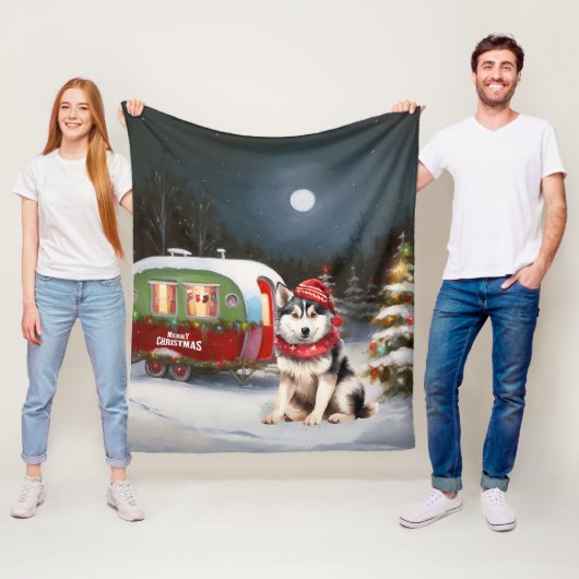 Winter Siberian Husky Caravan Weihnachtsabenteuer Fleecedecke (Beispiel)