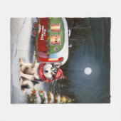 Winter Siberian Husky Caravan Weihnachtsabenteuer Fleecedecke (Vorderseite (Horizontal))