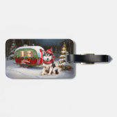 Winter Siberian Husky Caravan Weihnachtsabenteuer Gepäckanhänger (Rückseite horizontal)