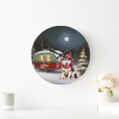 Winter Siberian Husky Caravan Weihnachtsabenteuer Große Wanduhr (Zuhause)