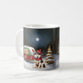 Winter Siberian Husky Caravan Weihnachtsabenteuer Kaffeetasse (Vorderseite Links)