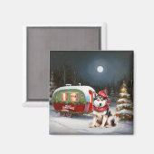 Winter Siberian Husky Caravan Weihnachtsabenteuer Magnet (Vorderseite/Rückseite)
