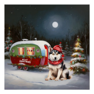 Winter Siberian Husky Caravan Weihnachtsabenteuer Poster