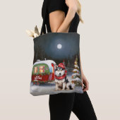 Winter Siberian Husky Caravan Weihnachtsabenteuer Tasche (Von Nahem)